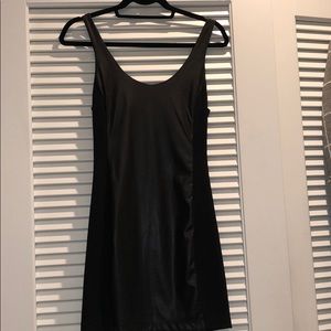 Black leather mini dress